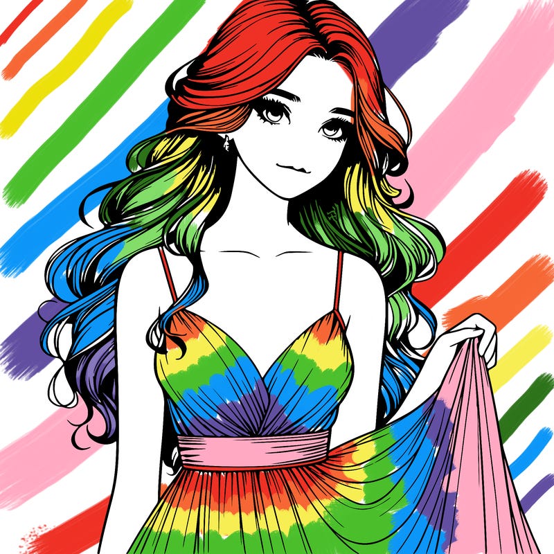 realistic girl in flowy silky prom dress