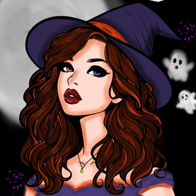 realistic witch girl with wavy hair and lips