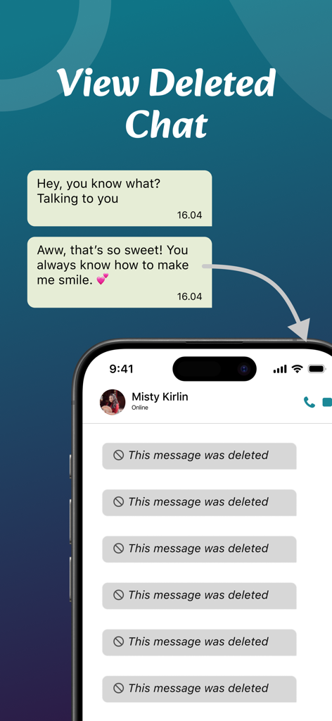 Captura de pantalla de la aplicación Historial de Notificaciones que muestra la función Ver Chat Eliminado para recuperar y leer mensajes que fueron eliminados en aplicaciones de chat.
