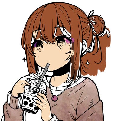 manga character drinking boba