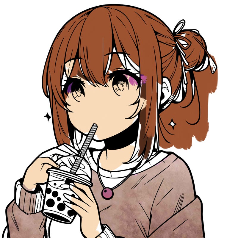 manga character drinking boba