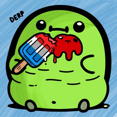 really chubby blob eating a popsicle that looks derpy
