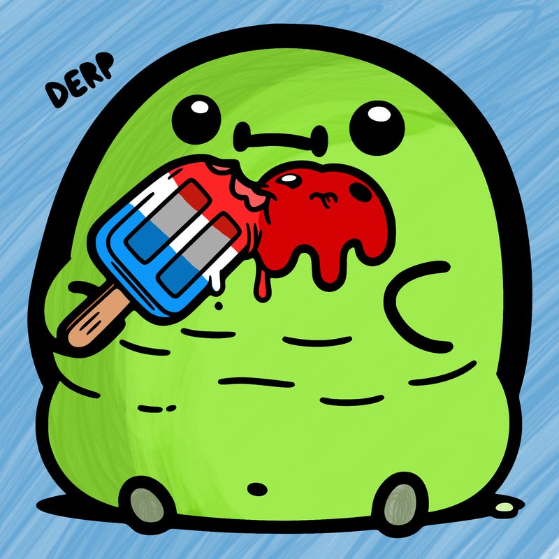 really chubby blob eating a popsicle that looks derpy