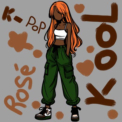 girl in baggy pants crop top and long hair