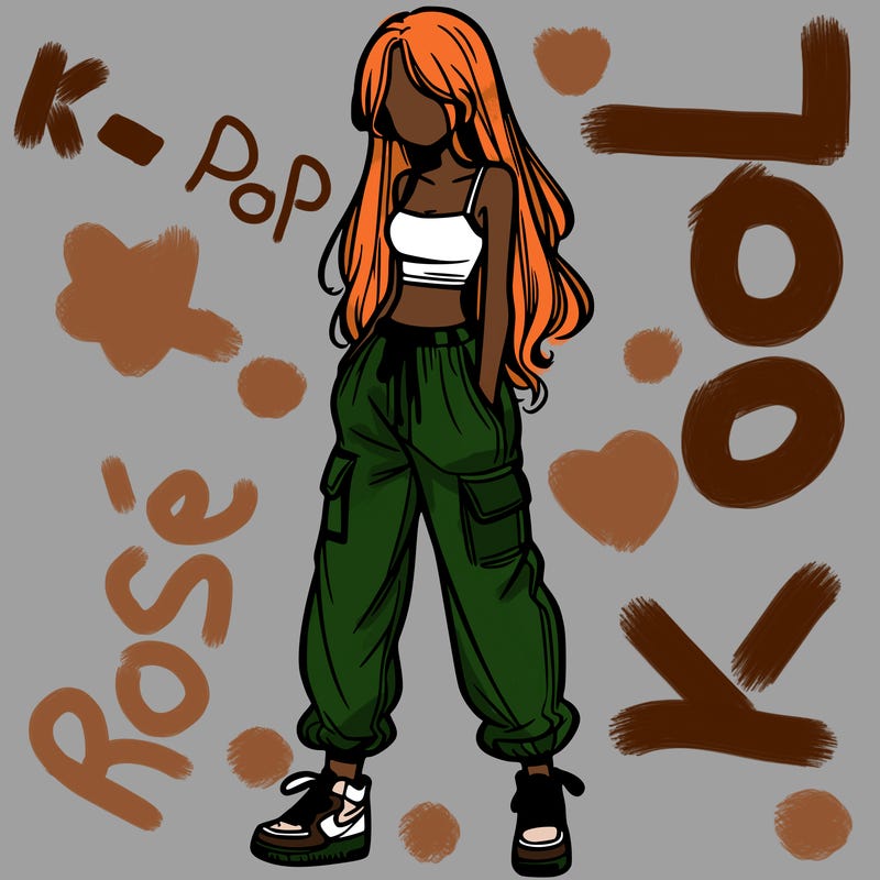 girl in baggy pants crop top and long hair