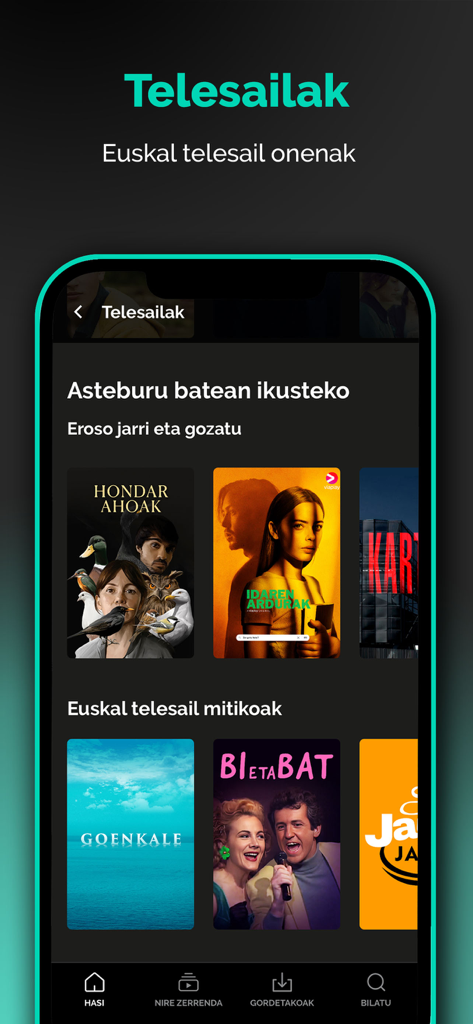 PRIMERAN - Screenshot of the PRIMERAN streaming app showing Basque television series titles like Hondar Ahoak and Goenkale
