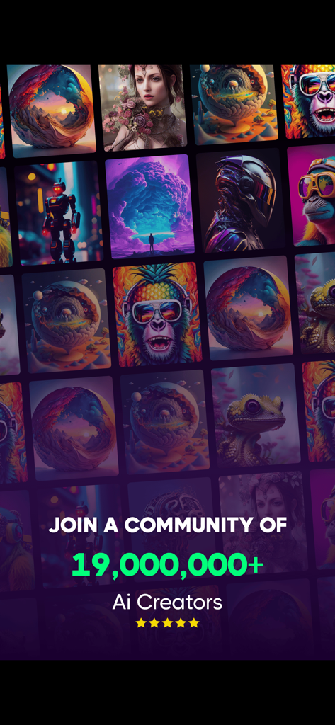 Ai Image Creators - A collage of diverse AI-generated images featuring a text overlay about joining a community of over 19 million creators.