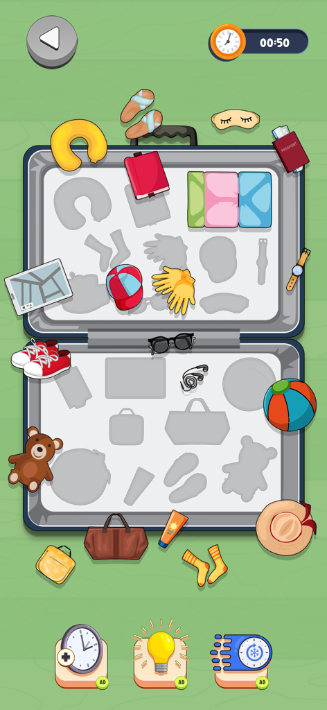 Perfect Organizing: Tidy Games - Un nivel de puzzle de empacar maletas en la aplicación Perfect Organizing Tidy Games