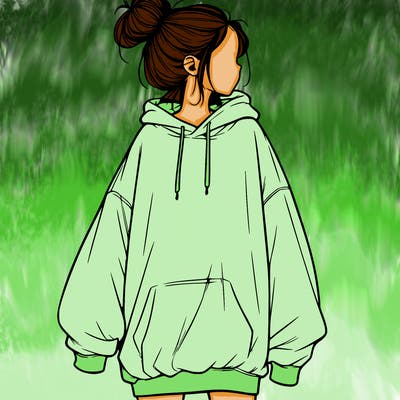 realistic girl with a oversized sweatshirt on and a bun