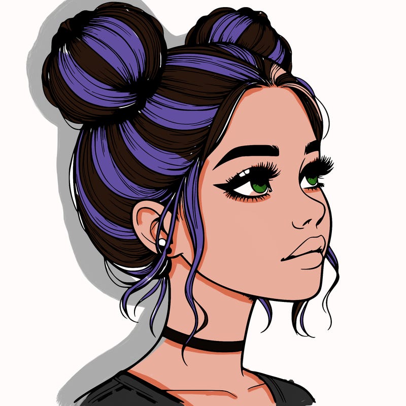 realistic girl with buns on the top of her head