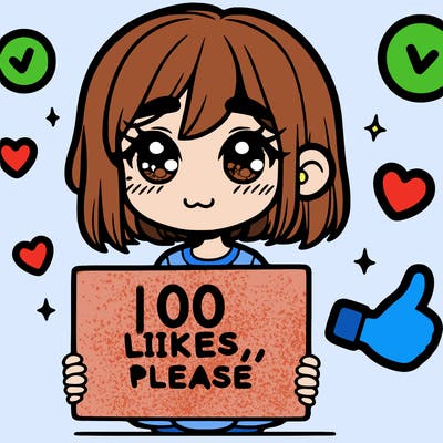 a girl with a sign saying 100 likes, please