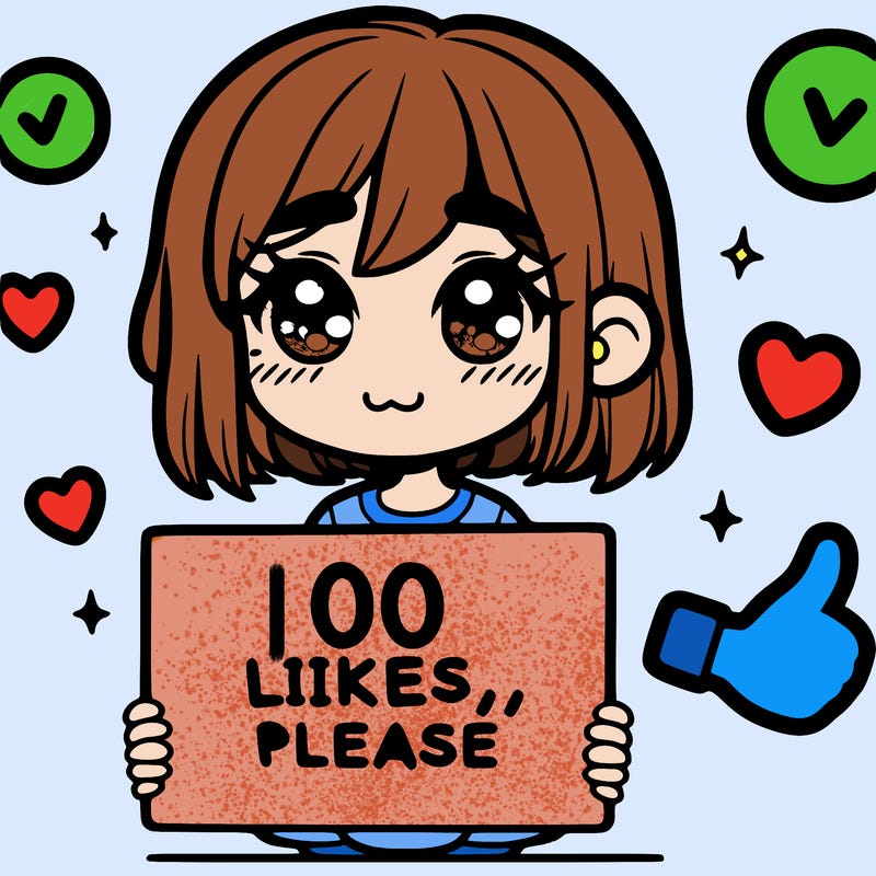 a girl with a sign saying 100 likes, please