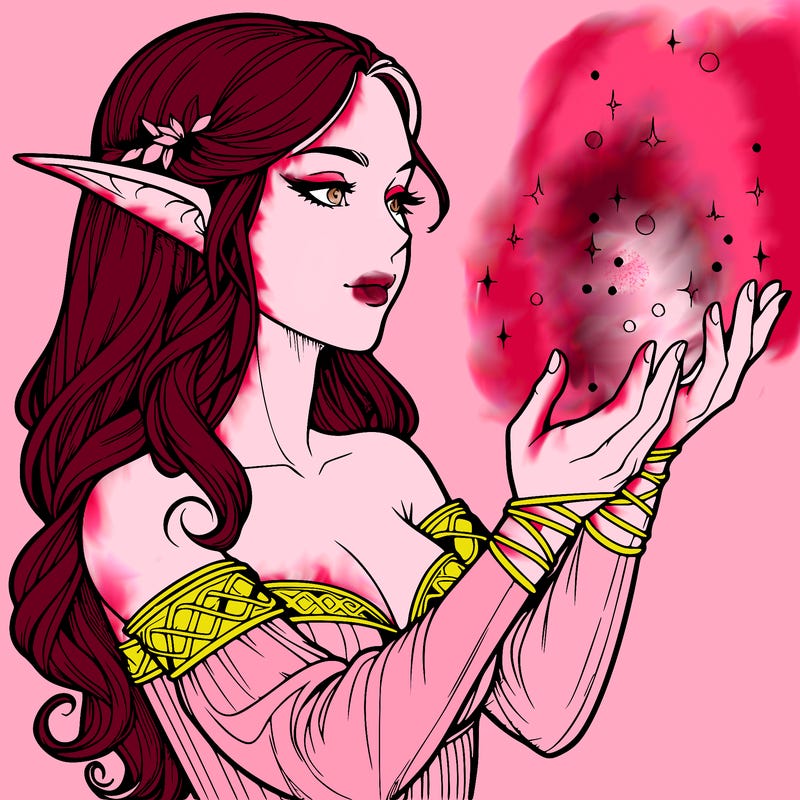 realistic elf girl doing magic