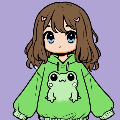 girl wearing frogging sweatshirt