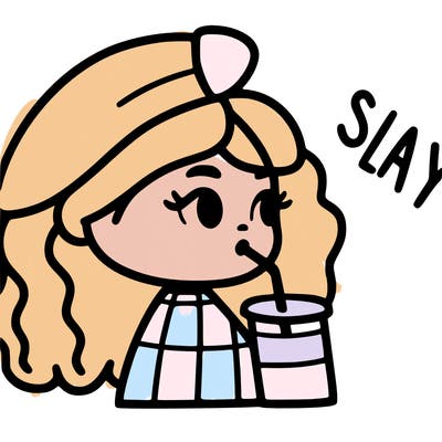 slay girl drinking from a straw that leads to a cup