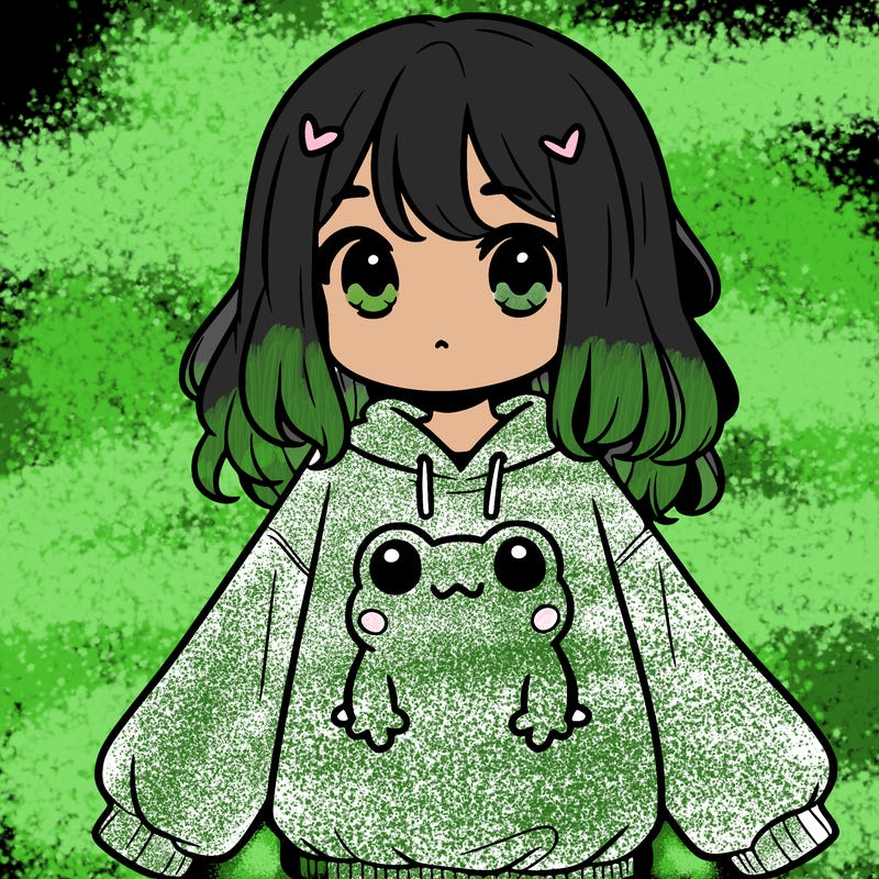 girl wearing frogging sweatshirt