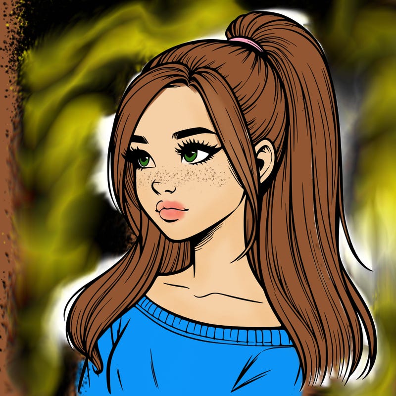 realistic girl with a high ponytail