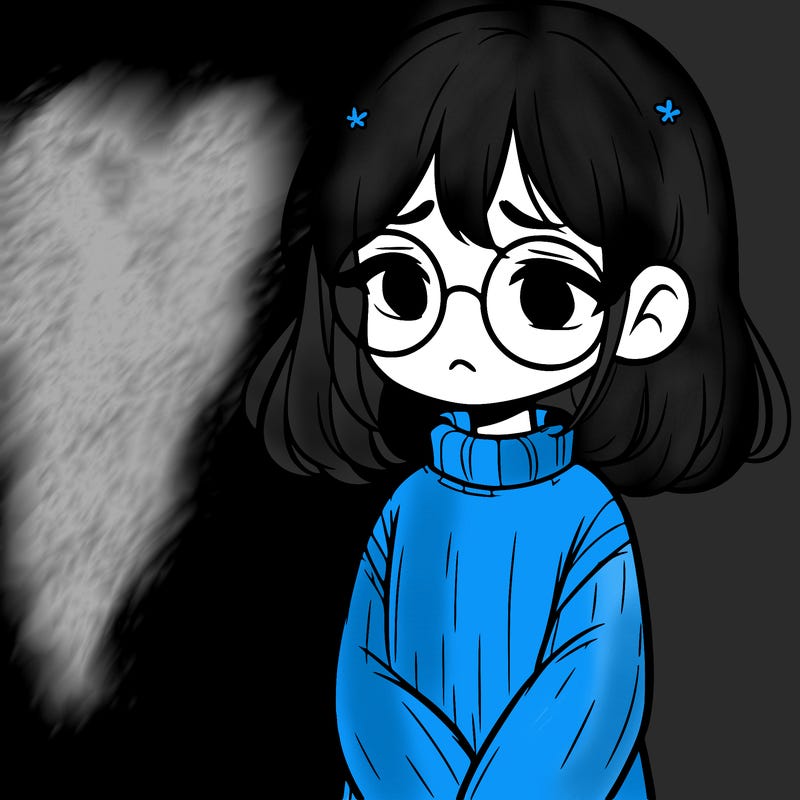 sad girl with glasses in a sweater