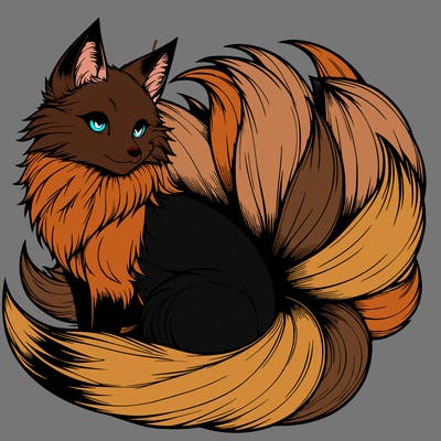 realistic detailed 9 tailed anime fox