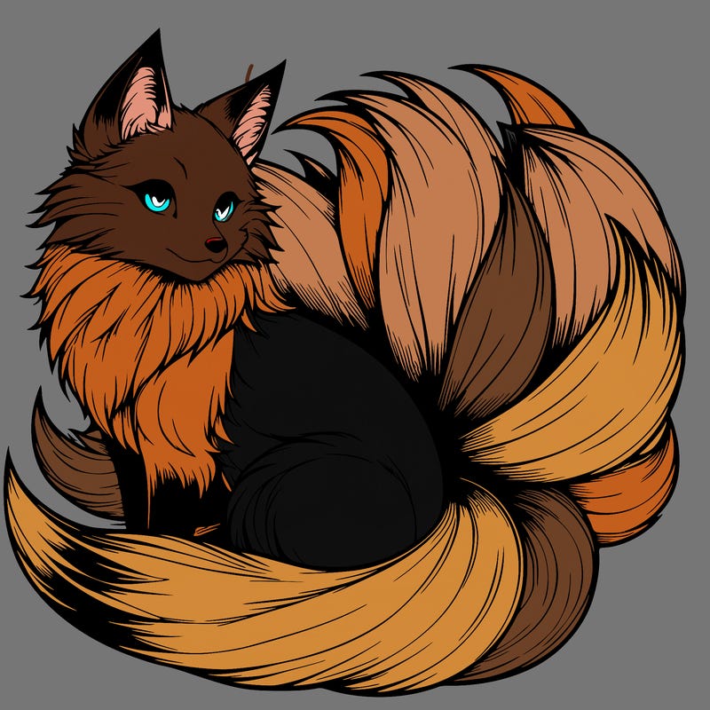 realistic detailed 9 tailed anime fox
