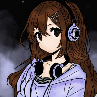 teen anime girl  wearing headphones