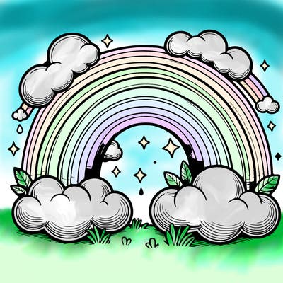 realistic rainbow and clouds