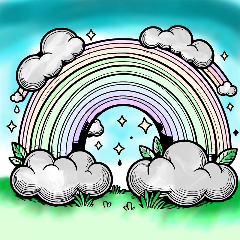 realistic rainbow and clouds