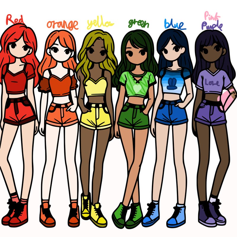 a group of girls wearing crop tops and shorts