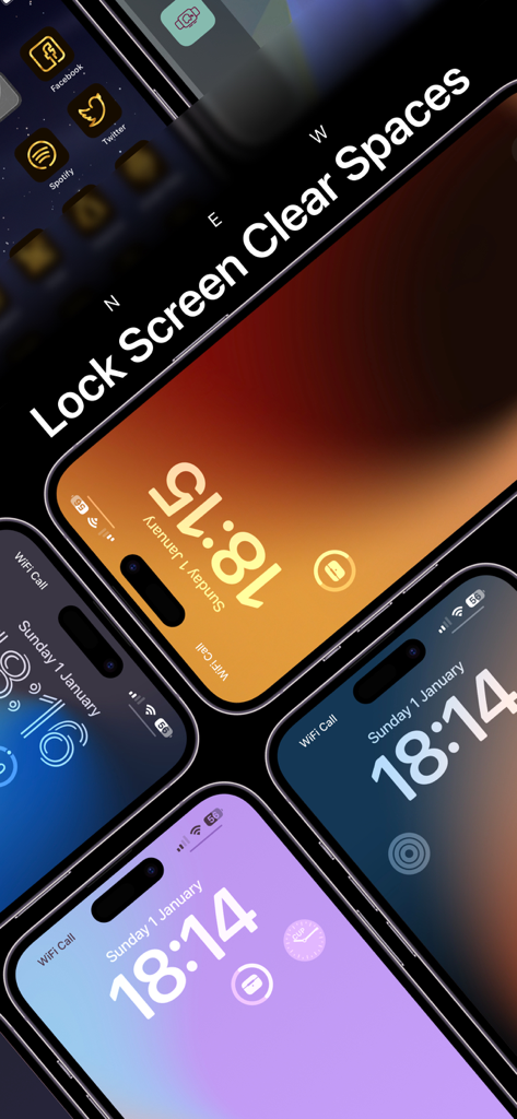 multiple iphone lock screens showcasing minimalist aesthetic customization with clear spaces widgets