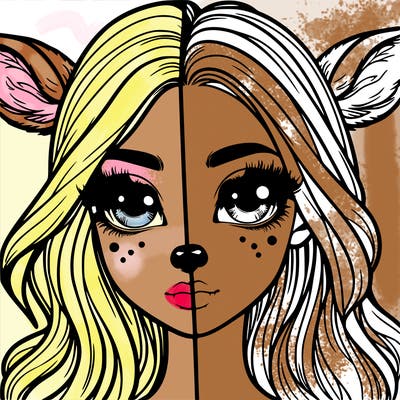 realistic girl with deer face and deer ears