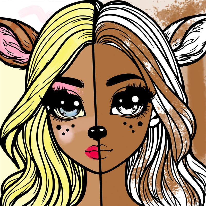 realistic girl with deer face and deer ears