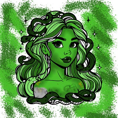 realistic girl with snakes as hair