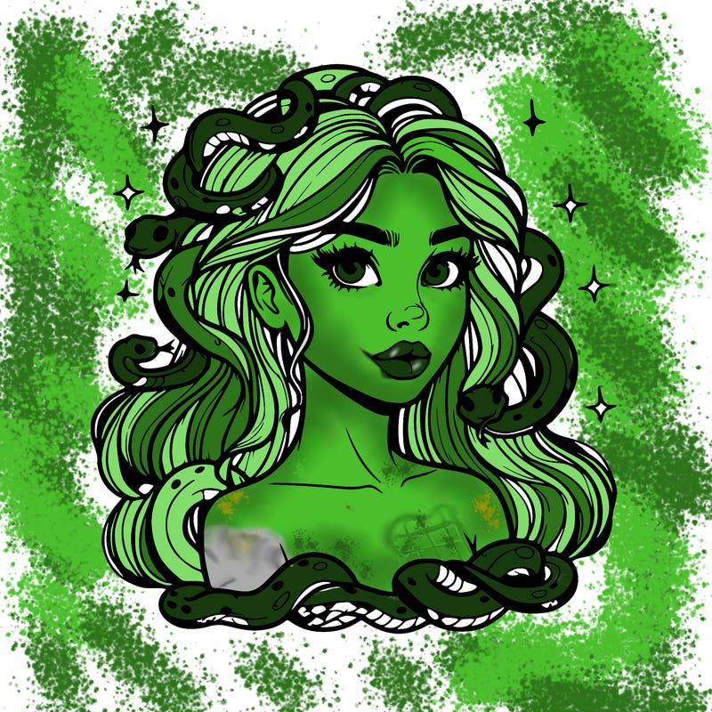 realistic girl with snakes as hair