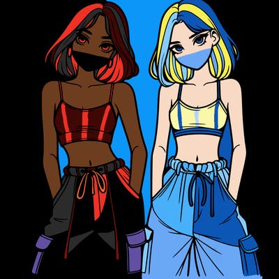 two girls with crop top with baggy pants