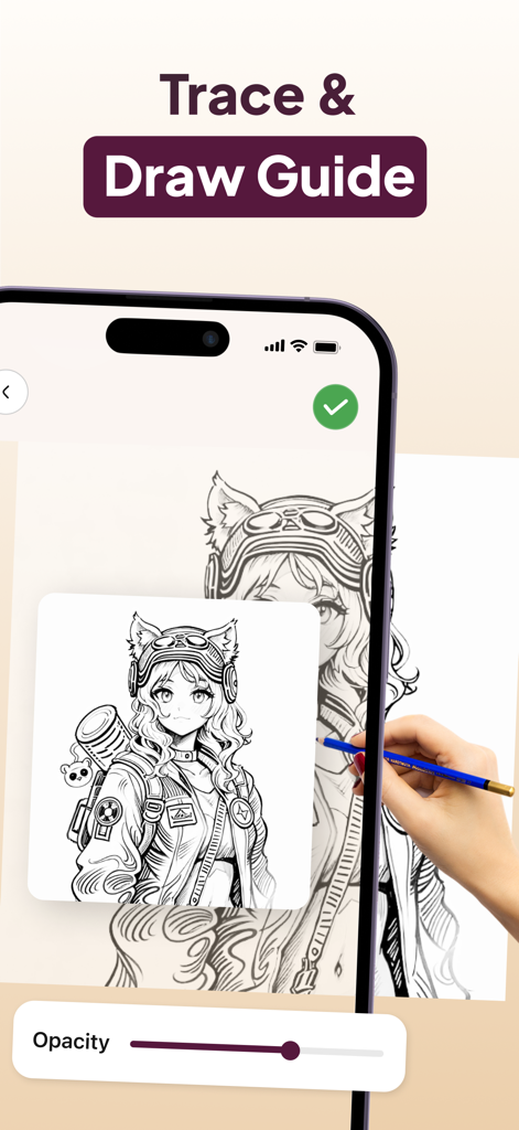 AR Drawing App: Sketch & Paint - A person using the AR Drawing app to trace an anime character onto paper with a pencil