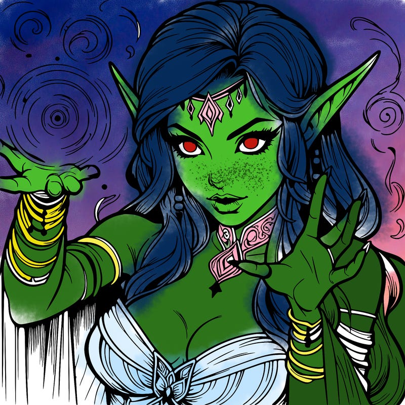 realistic scary beautiful elf sorceress casting spell