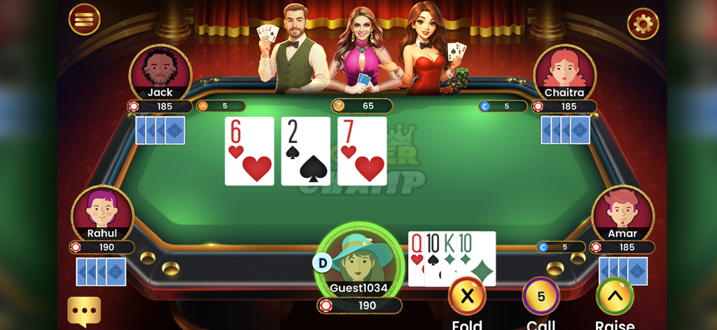 Poker Champ TexasHoldem Omaha - Players competing at a virtual Omaha poker table in the Poker Champ mobile app.