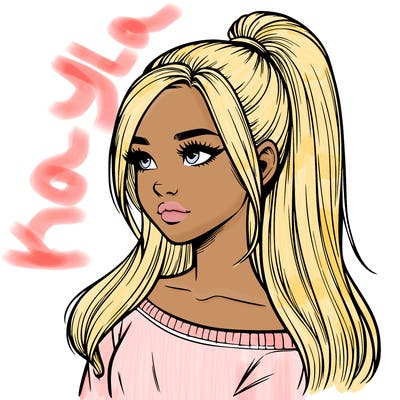 realistic girl with a high ponytail