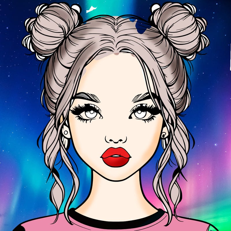 realistic girl with two buns in hair and lips