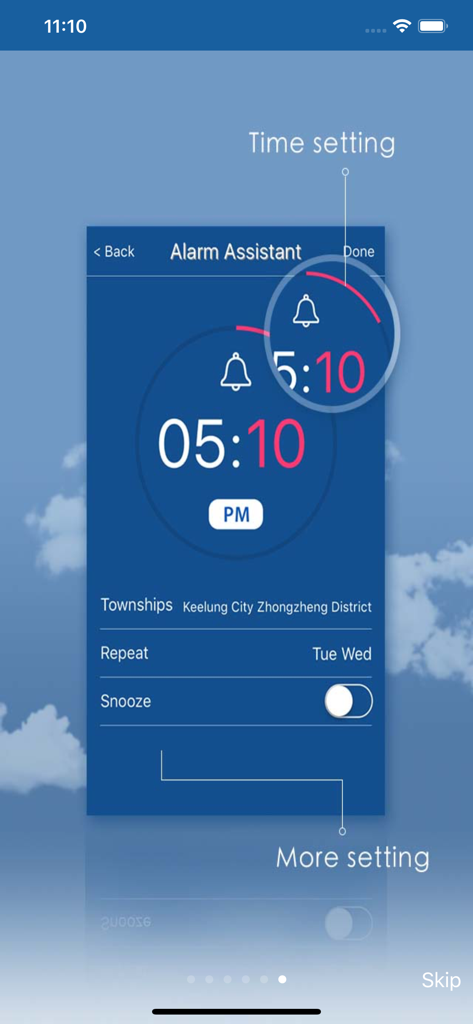 Alarm assistant interface in the Taiwan Weather mobile application