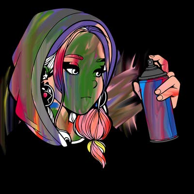 a realistic girl, spray painting