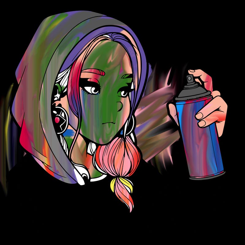 a realistic girl, spray painting