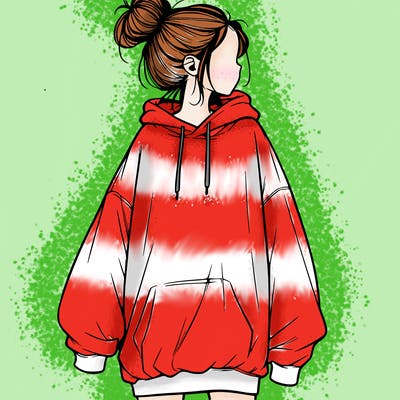 realistic girl with a oversized sweatshirt on and a bun
