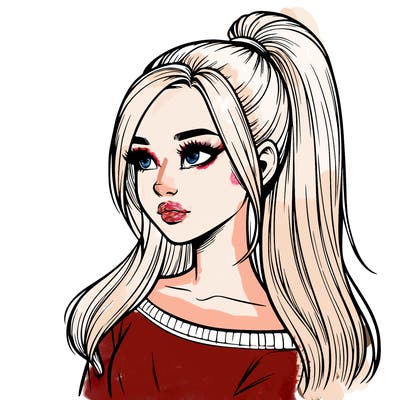realistic girl with a high ponytail