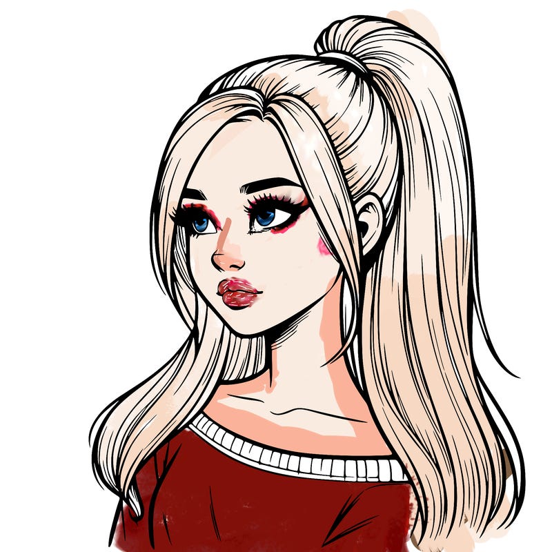 realistic girl with a high ponytail