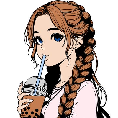 realistic girl with braided hair drinking boba