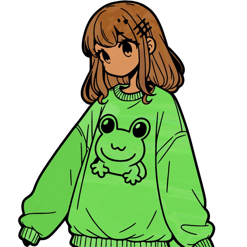 girl wearing frogging sweatshirt