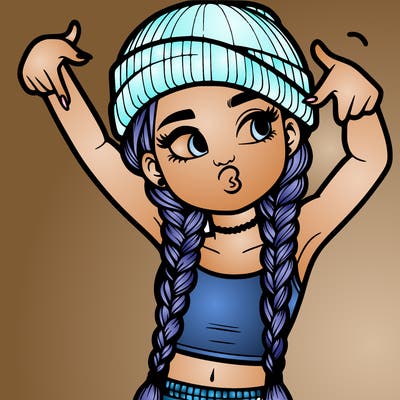 realistic teenage girl with braids and a beanie and crop top doing 🫶🏼