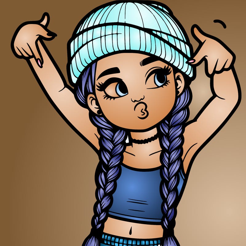 realistic teenage girl with braids and a beanie and crop top doing 🫶🏼
