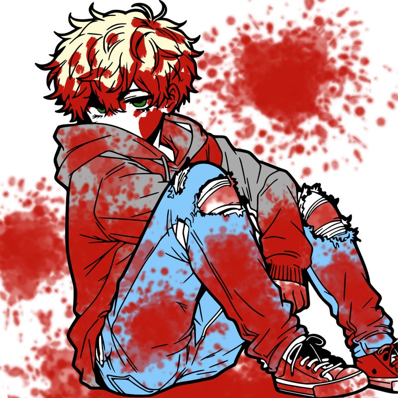 a male hoddie ripped jeans messy hair anime